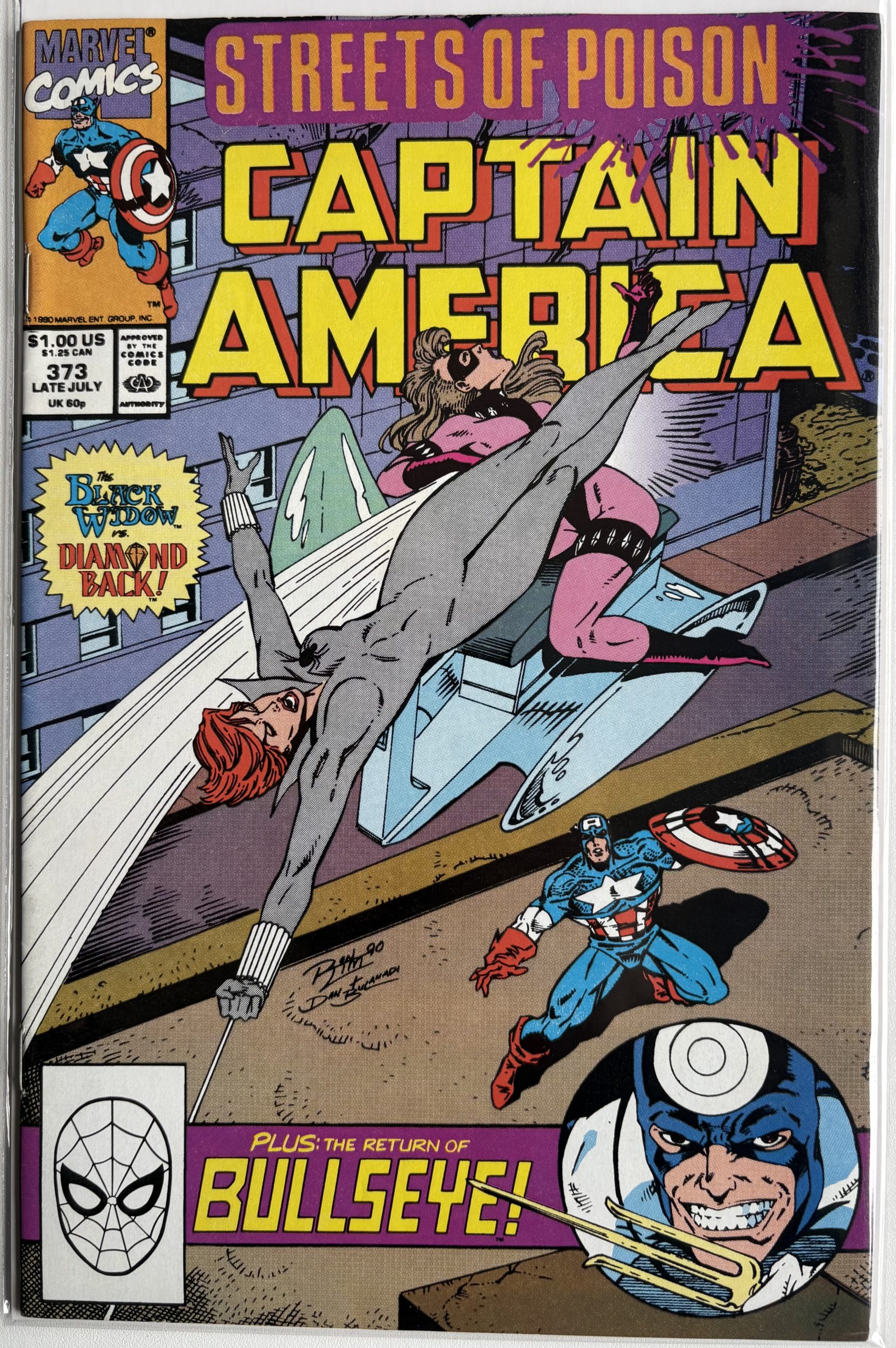 Captain America #373 Direct Edition Marvel Comics 1990 Streets of Poison Black Widow Bullseye