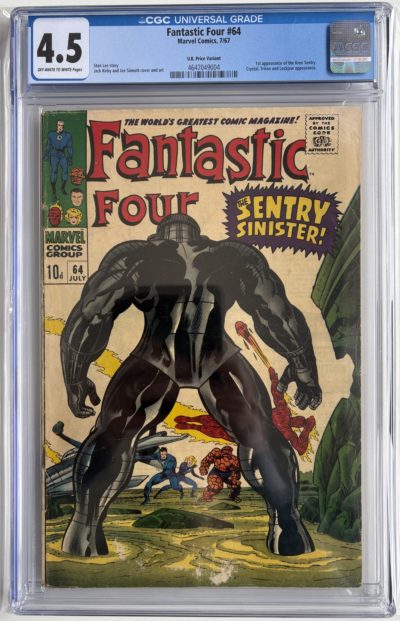🔑 Fantastic Four #64 (1967) CGC 4.5 - UK Price Variant - 1st Kree Sentry Marvel