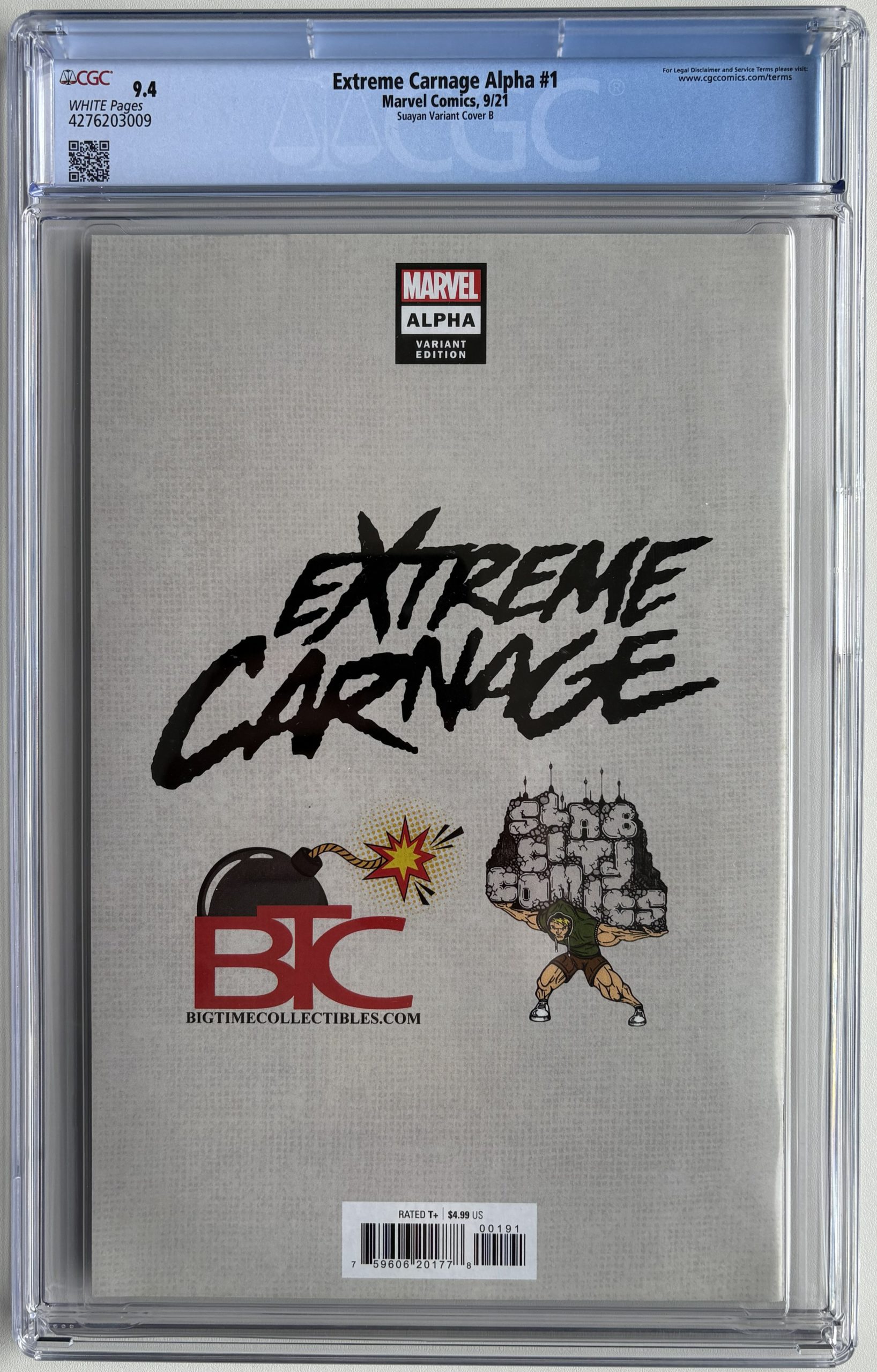 Extreme Carnage Alpha #1 CGC 9.4 Virgin Variant Big Time Collectibles Exclusive Mico Suayan Back