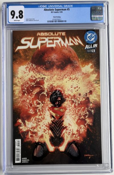 Absolute Superman #5 CGC 9.8 White Pages (2026) – 3rd Printing Rafa Sandoval – DC