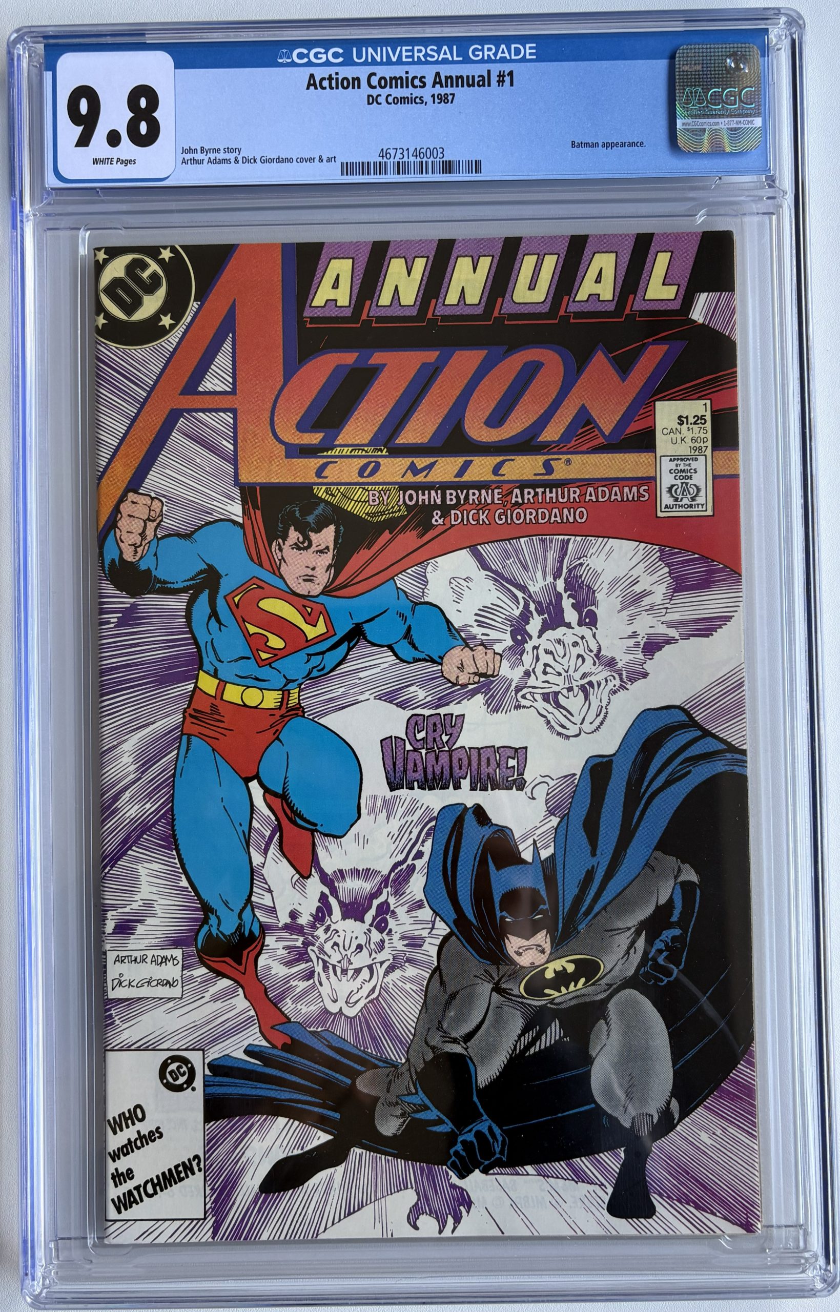 Action Comics Annual #1 CGC 9.8 White Pages (1987) DC – Superman & Batman – Arthur Adams