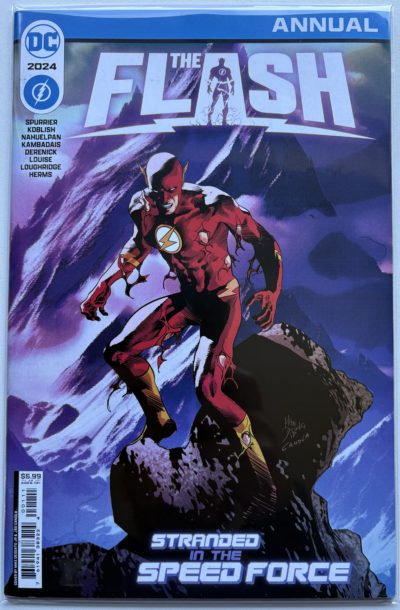The Flash 2024 Annual #1, published by DC Comics in 2024. This oversized 48-page annual is written by Simon Spurrier and features the main Cover A artwork by Mike Deodato Jr. and João Canola. With Wally West missing, Central City is left vulnerable to the increasingly bizarre threats surrounding the Speed Force. Wallace West, Avery Ho and Circuit Breaker step up to protect the city while Barry Allen struggles with a crisis of his own. The annual forms part of Spurrier's larger, increasingly strange exploration of Wally West and the Speed Force. Key Significance: Oversized Flash annual continuing Si Spurrier's Wally West/Speed Force storyline, with Barry Allen, Wallace West, Avery Ho and Circuit Breaker playing key roles while Wally is M.I.A. This is the Cover A / main cover edition. Writer: Simon Spurrier Cover Artists: Mike Deodato Jr. & João Canola Interior Artists: A.L. Kaplan, Tom Derenick, Scott Koblish, George Kambadais & Amancay Nahuelpan Year: 2024 Publisher: DC Comics Format: 48-page Annual / One-Shot Edition: Cover A / Main Cover Original Cover Price: $5.99 US