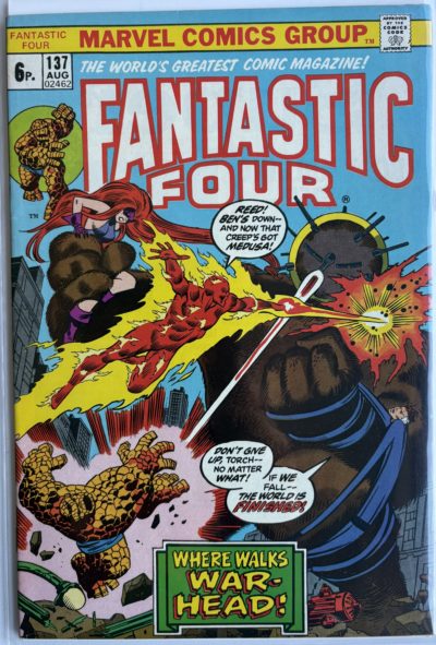 Fantastic Four #137 - 1973 - Marvel Comics - Original UK 6p Pence Edition - Warhead Appearance - Bronze Age